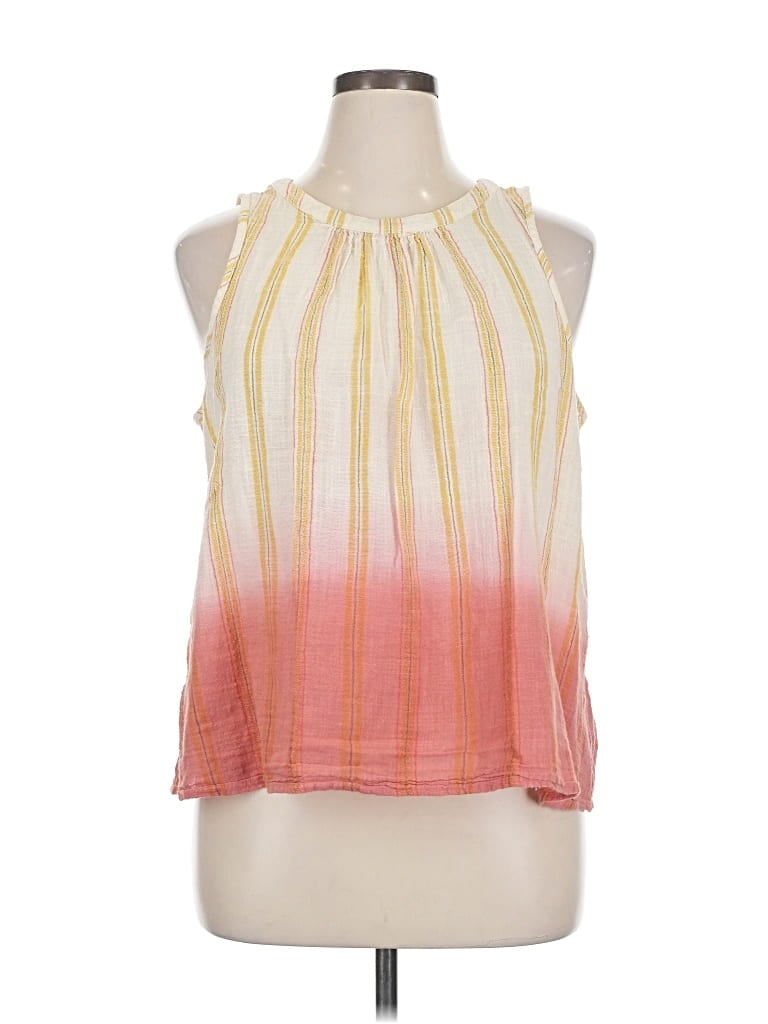 Pre-owned Sonoma Goods For Life Tank Top Pink Stripes Pattern High Neck Tops