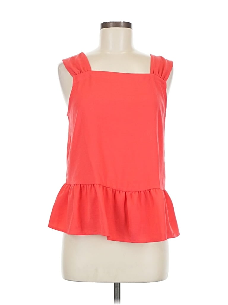 Pre-owned Ann Taylor Loft Tank Top Orange Ruffles Neckline Tops