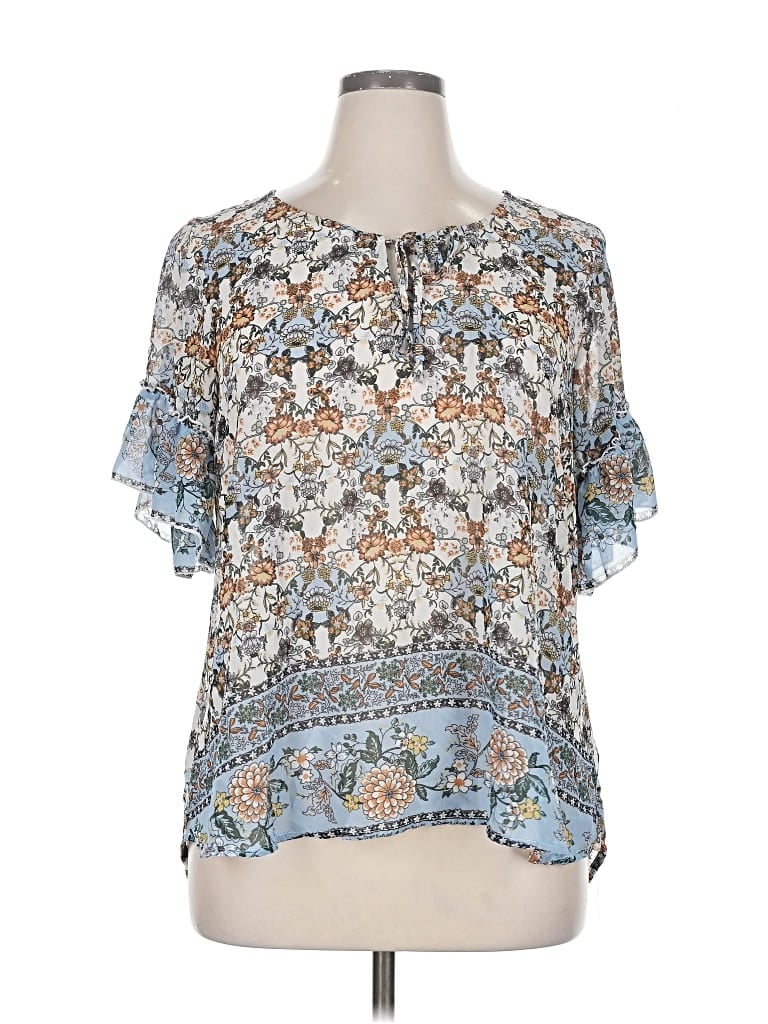 Pre-owned One World Short Sleeve Blouse In Blue