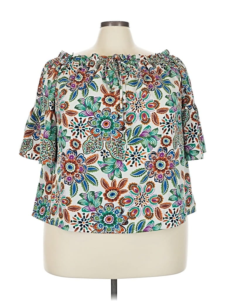 Pre-owned Shein Curve Short Sleeve Blouse In Blue