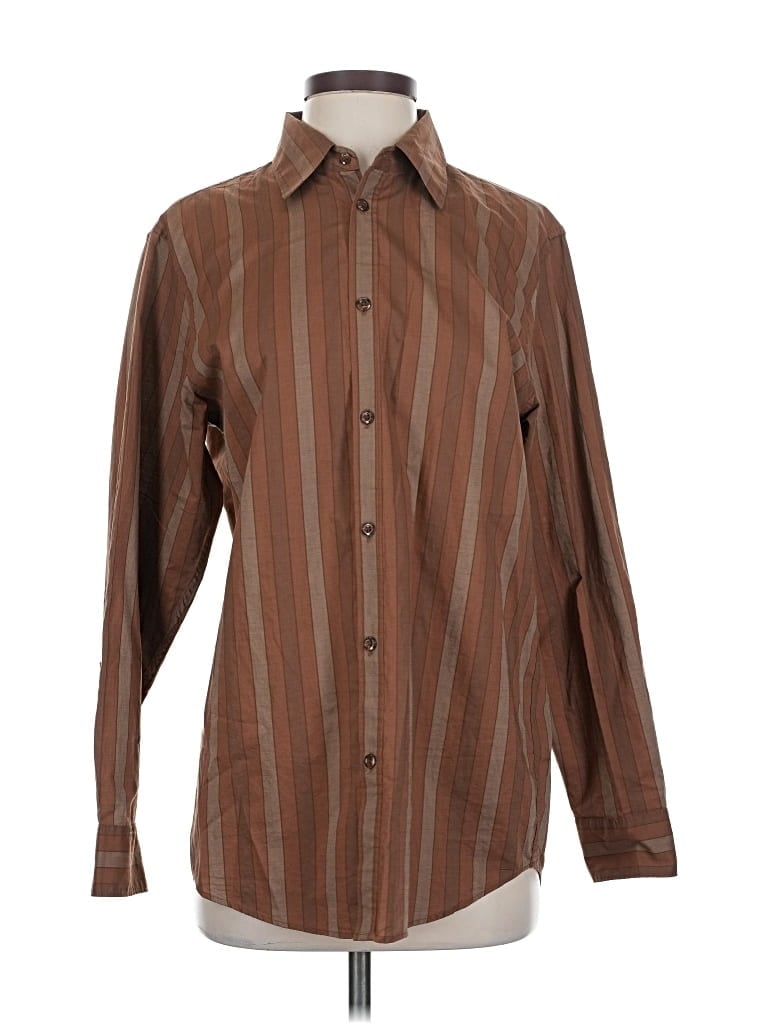 Pre-owned Uniqlo U Long Sleeve Button Down Shirt In Brown