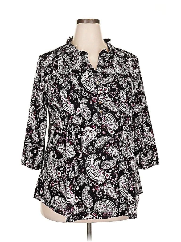 Pre-owned Roz & Ali 3/4 Sleeve Blouse In Black