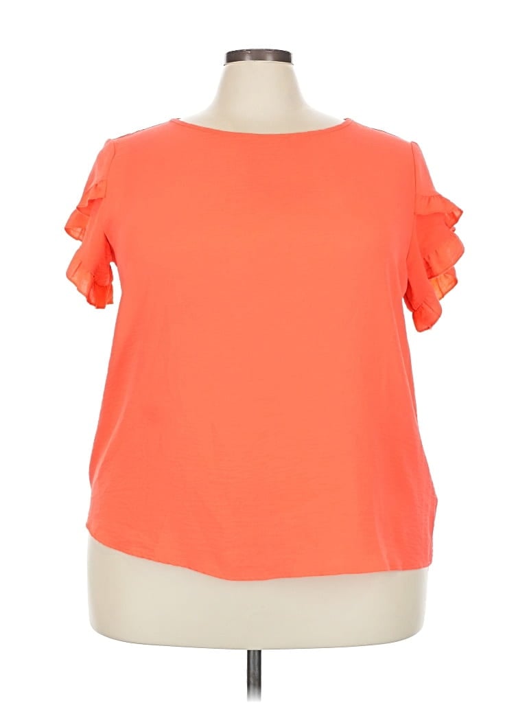 Pre-owned Shein Curve Short Sleeve Top Orange Cold Shoulder Neckline Tops
