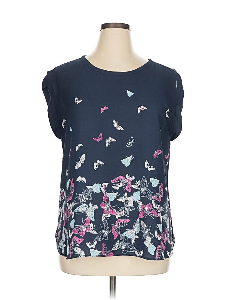 Pre-owned Ann Taylor Factory Short Sleeve Blouse In Blue