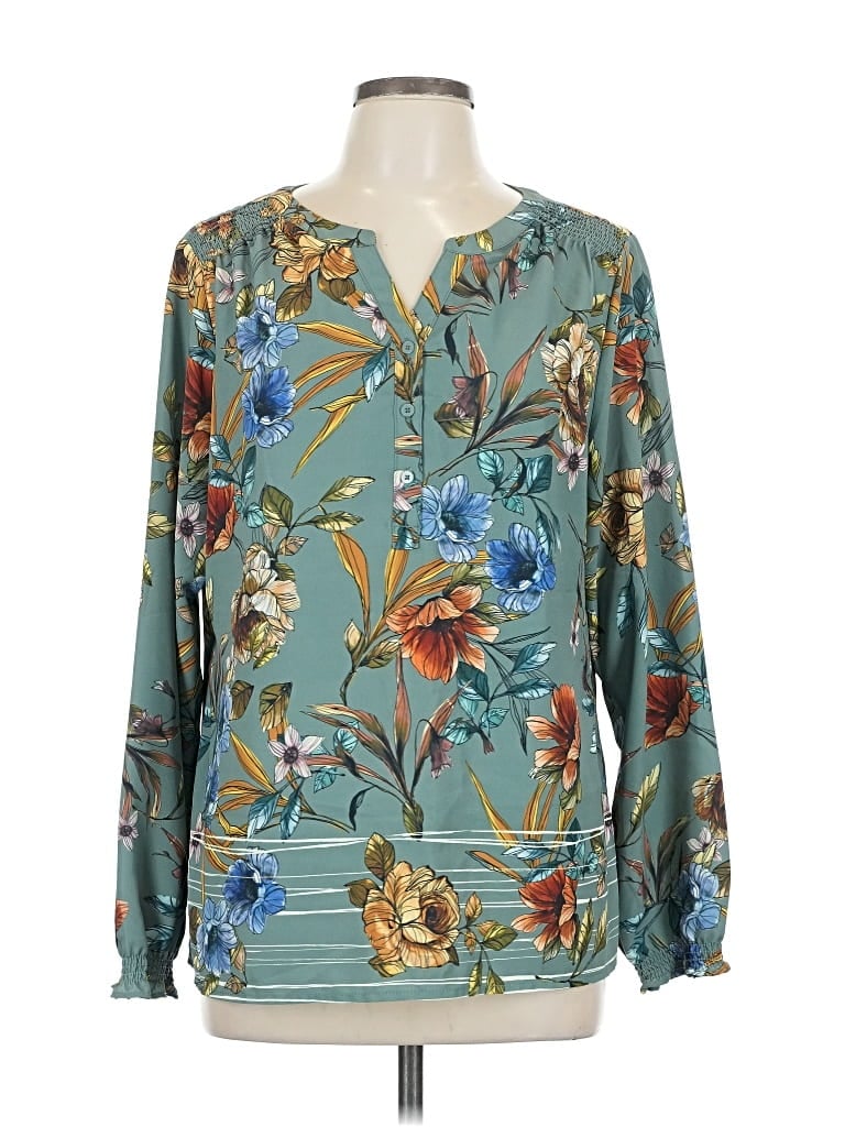 Pre-owned Christopher & Banks Long Sleeve Blouse In Blue