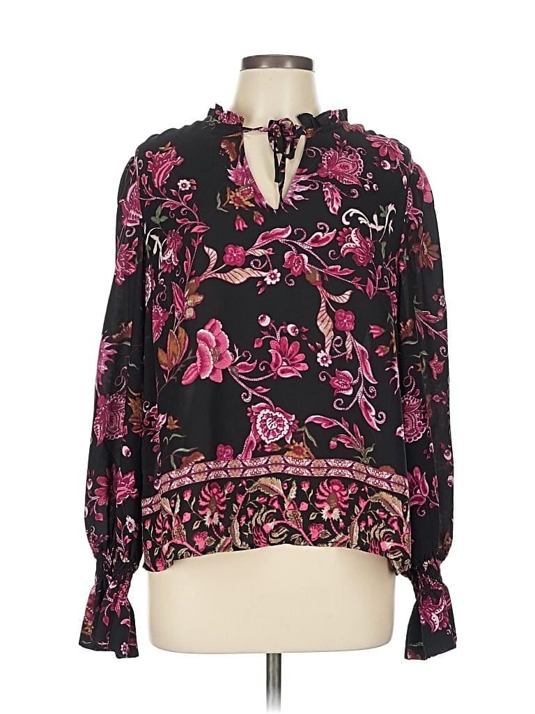 Pre-owned Inc International Concepts Long Sleeve Blouse In Black