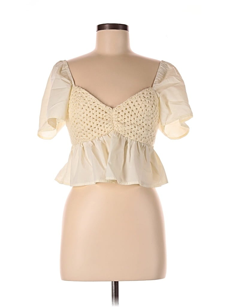 Pre-owned Pants Store Short Sleeve Blouse In White