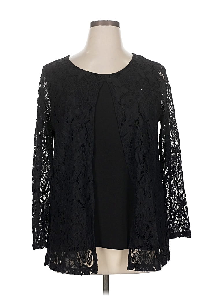 Pre-owned Cj Banks Long Sleeve Blouse In Black