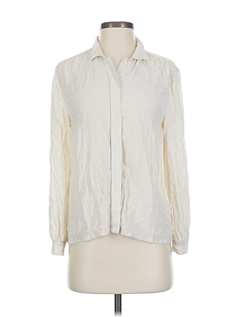 Pre-owned Everlane Long Sleeve Silk Top Ivory Collared Neckline Tops In White