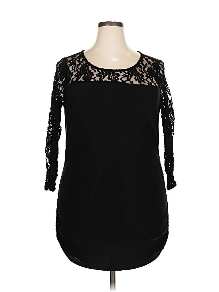 Pre-owned Torrid 3/4 Sleeve Top Black Boatneck Tops