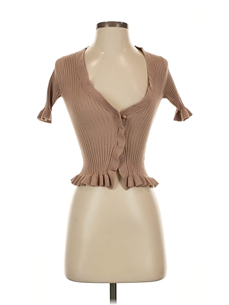 Pre-owned Lovers & Friends Short Sleeve Top Tan Sweetheart Neckline Tops In Brown