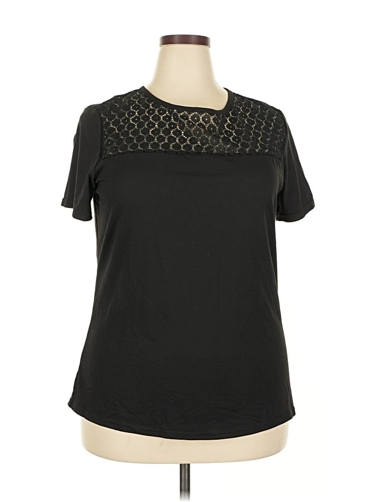 Pre-owned Shein Curve Short Sleeve Top Black Keyhole Neckline Tops