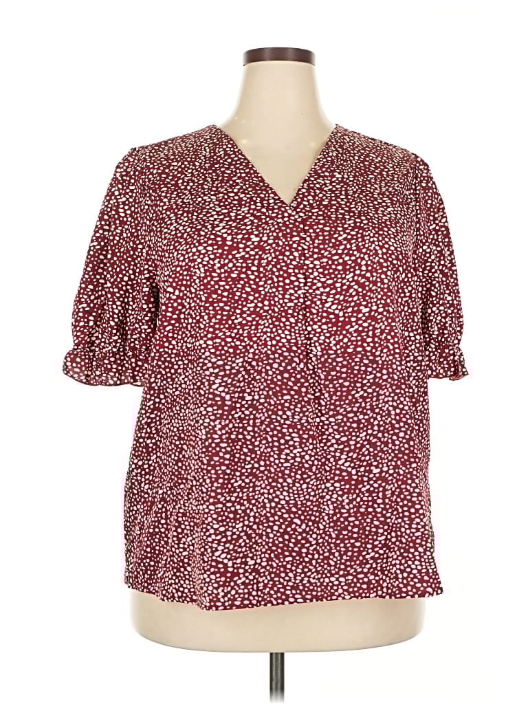 Pre-owned Shein Curve Short Sleeve Blouse In Burgundy