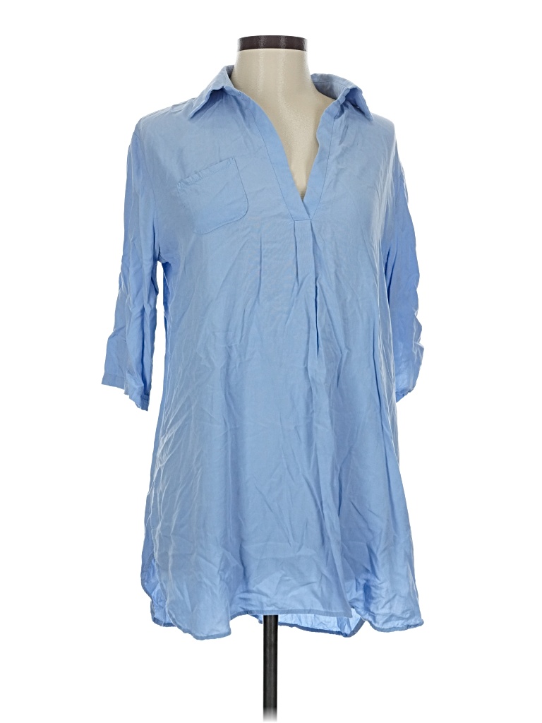 Pre-owned Ekouaer 3/4 Sleeve Button Down Shirt In Blue