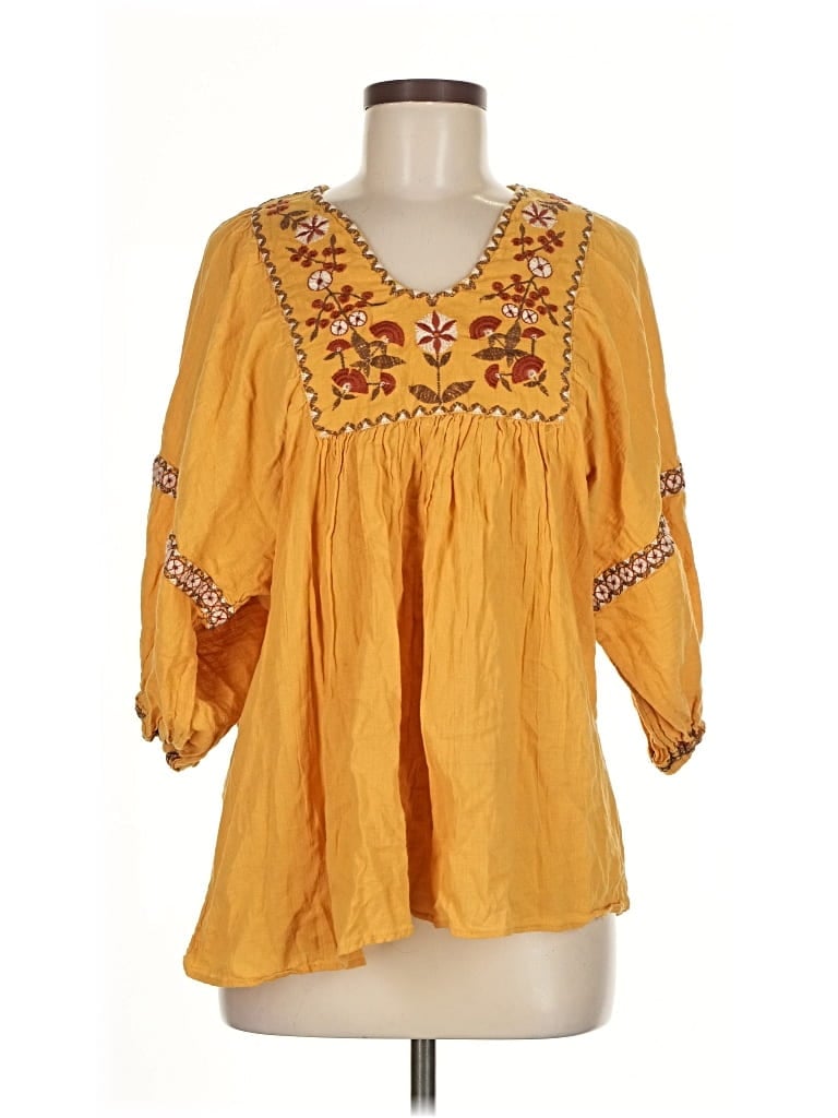 Pre-owned Max Studio 3/4 Sleeve Blouse In Yellow