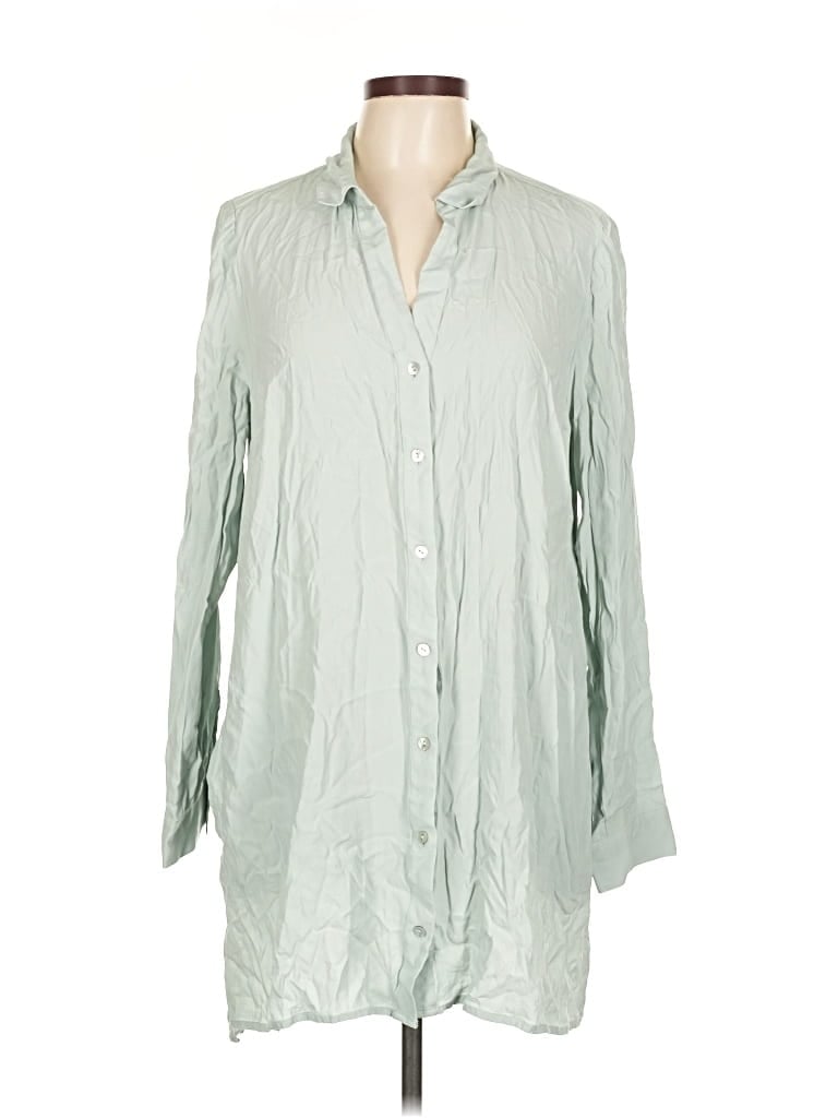 Pre-owned Jjill Long Sleeve Button Down Shirt In Green