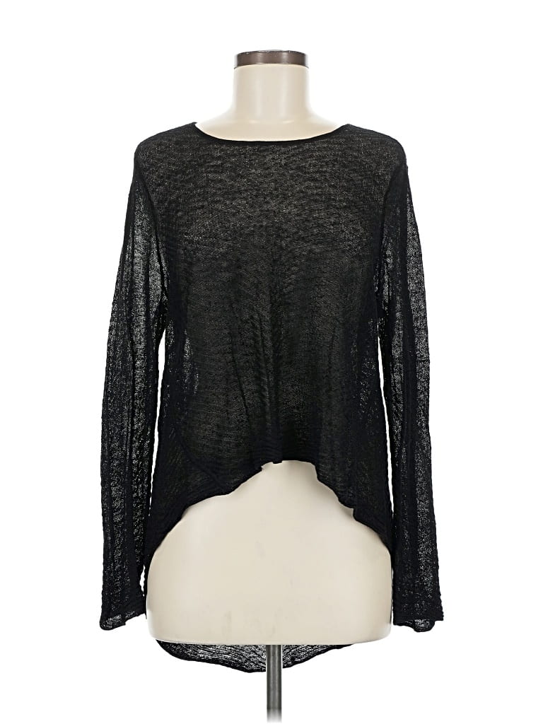 Pre-owned Eileen Fisher Long Sleeve Top Black Crew Neck Tops