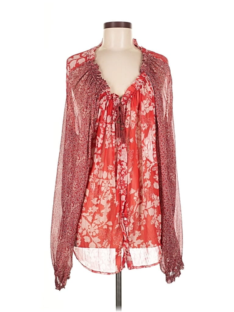 Pre-owned Free People Long Sleeve Blouse In Red
