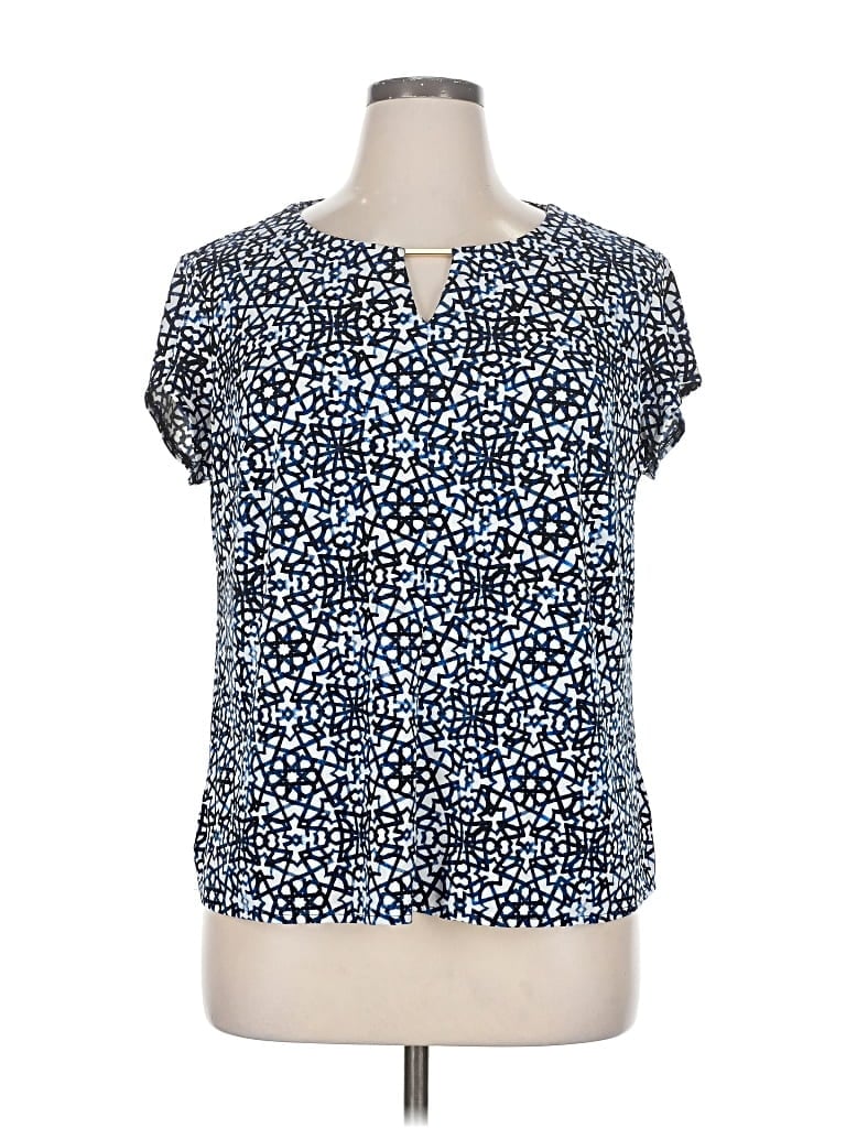 Pre-owned Roz & Ali Short Sleeve Blouse In Blue