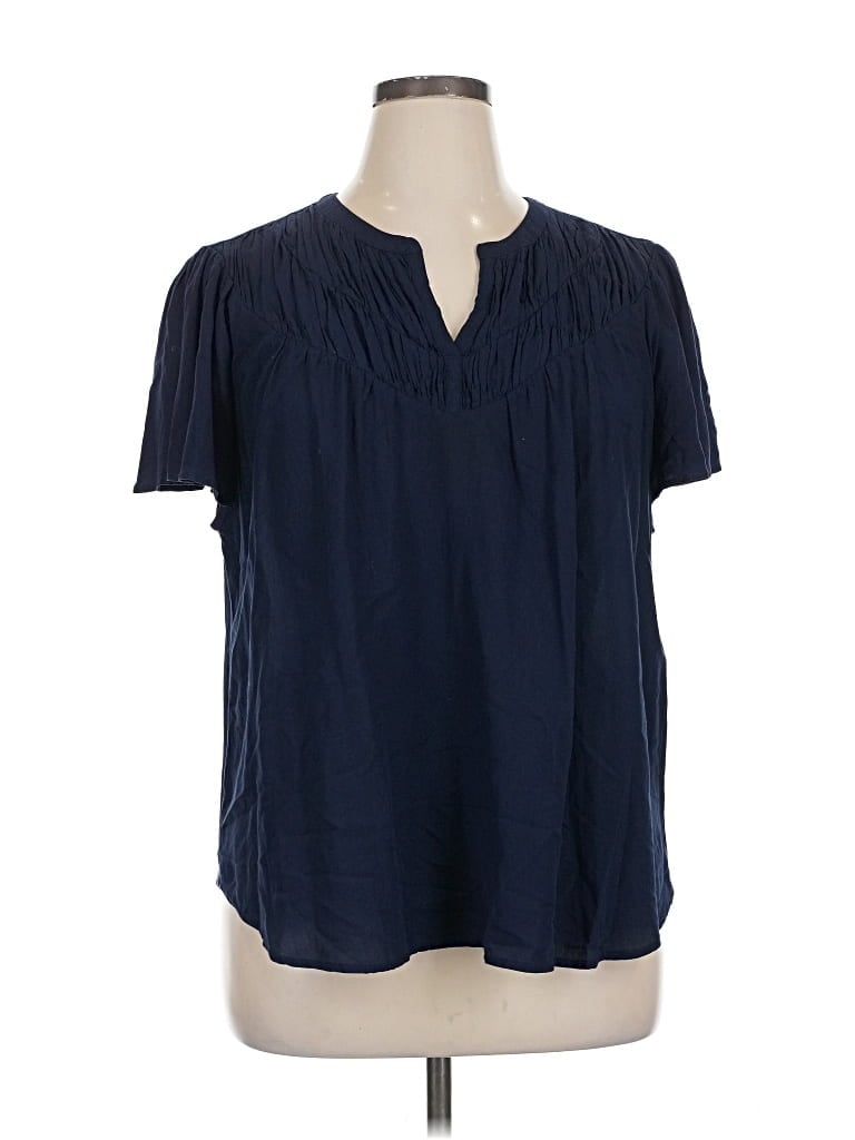Pre-owned Ann Taylor Loft Short Sleeve Blouse In Blue