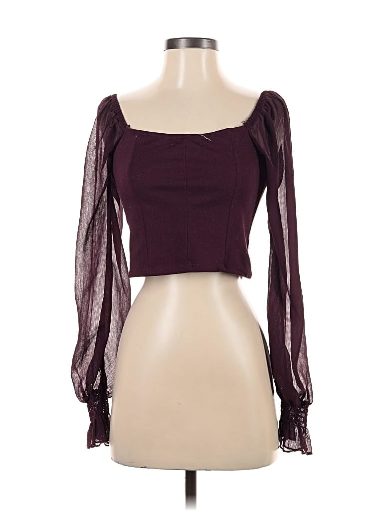 Pre-owned Coco + Jaimeson Long Sleeve Top Burgundy Sweetheart Neckline Tops