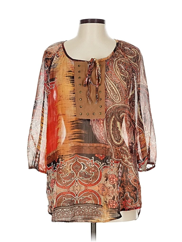 Pre-owned Laura Ashley 3/4 Sleeve Blouse In Brown