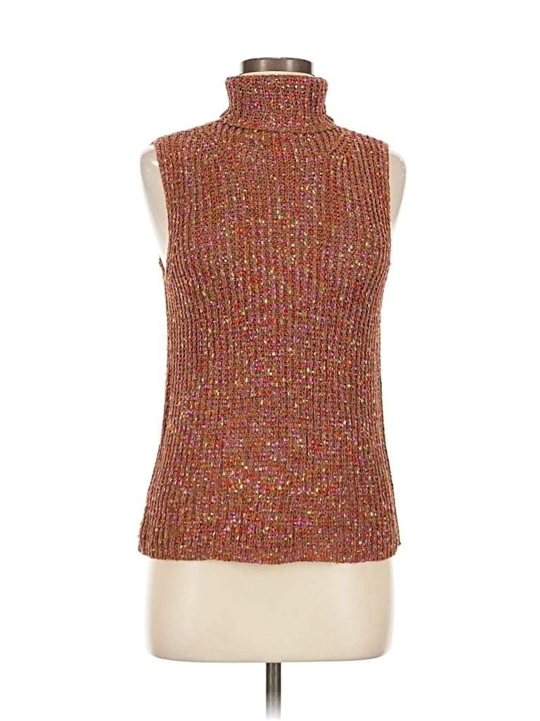 Pre-owned Sigrid Olsen Sleeveless Top Orange Turtleneck Tops