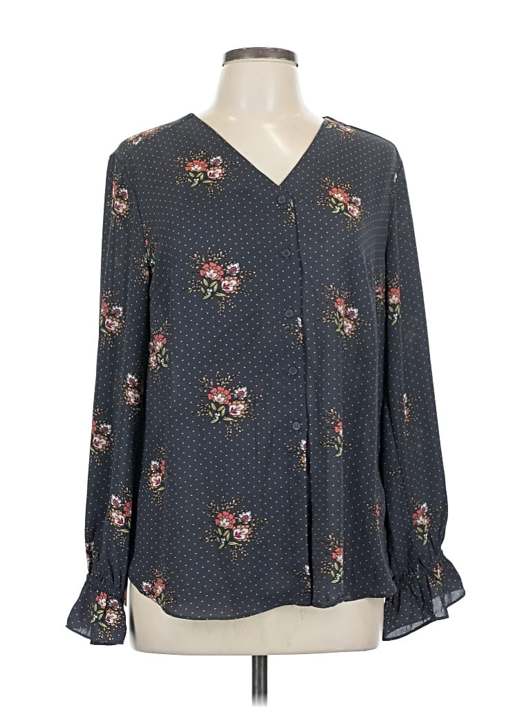 Pre-owned T Tahari Long Sleeve Blouse In Gray