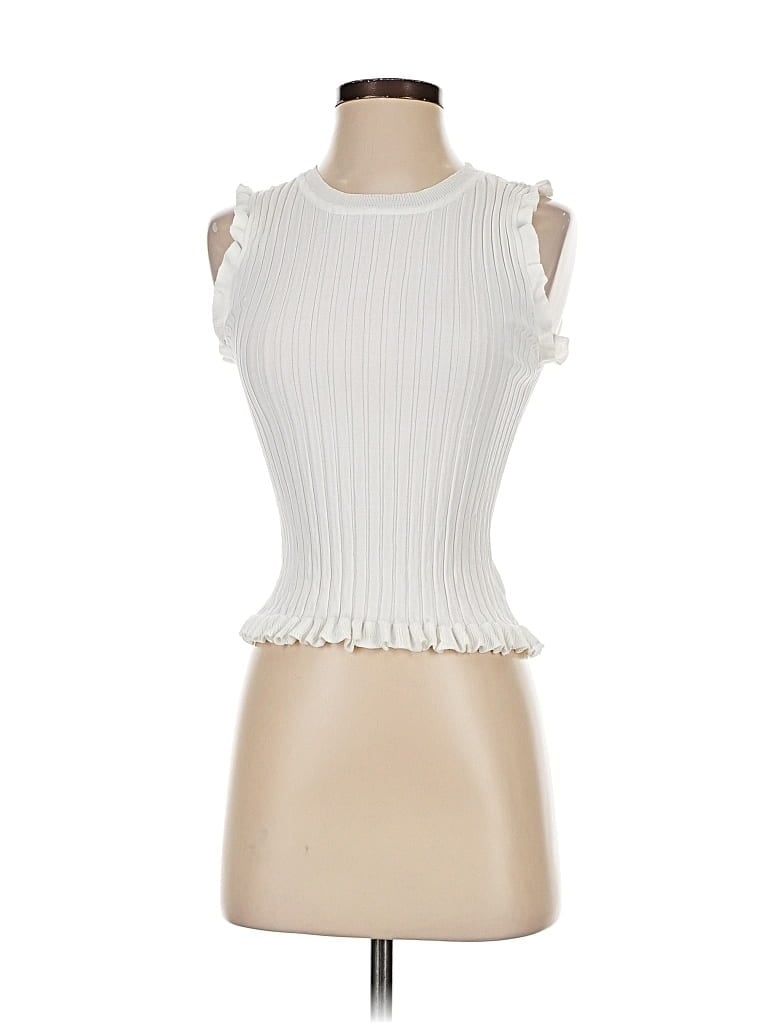 Pre-owned Hem & Thread Sleeveless Top White Halter Neckline Tops