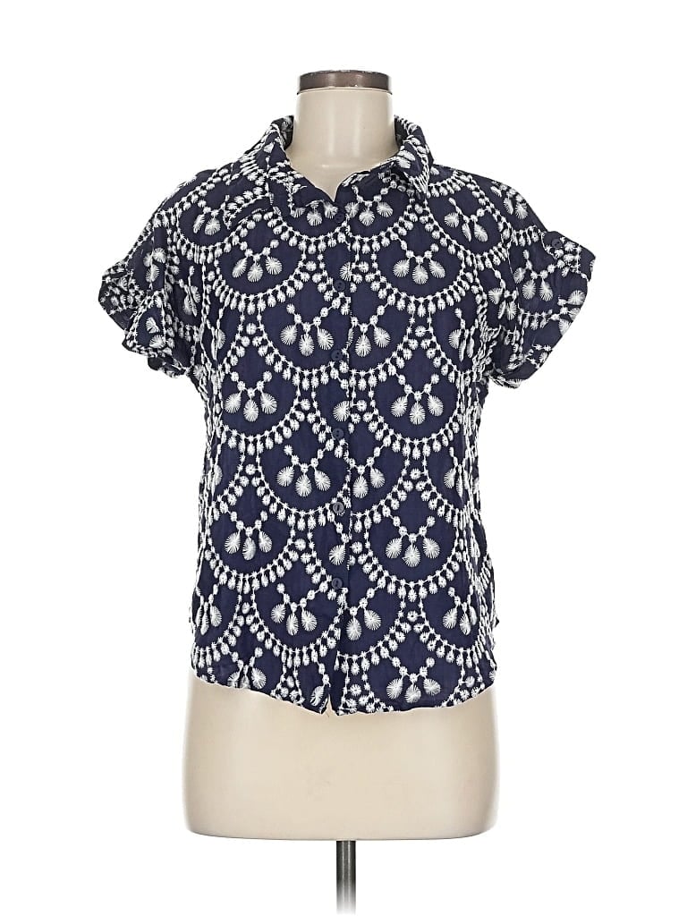 Pre-owned Fig And Flower Short Sleeve Blouse In Blue