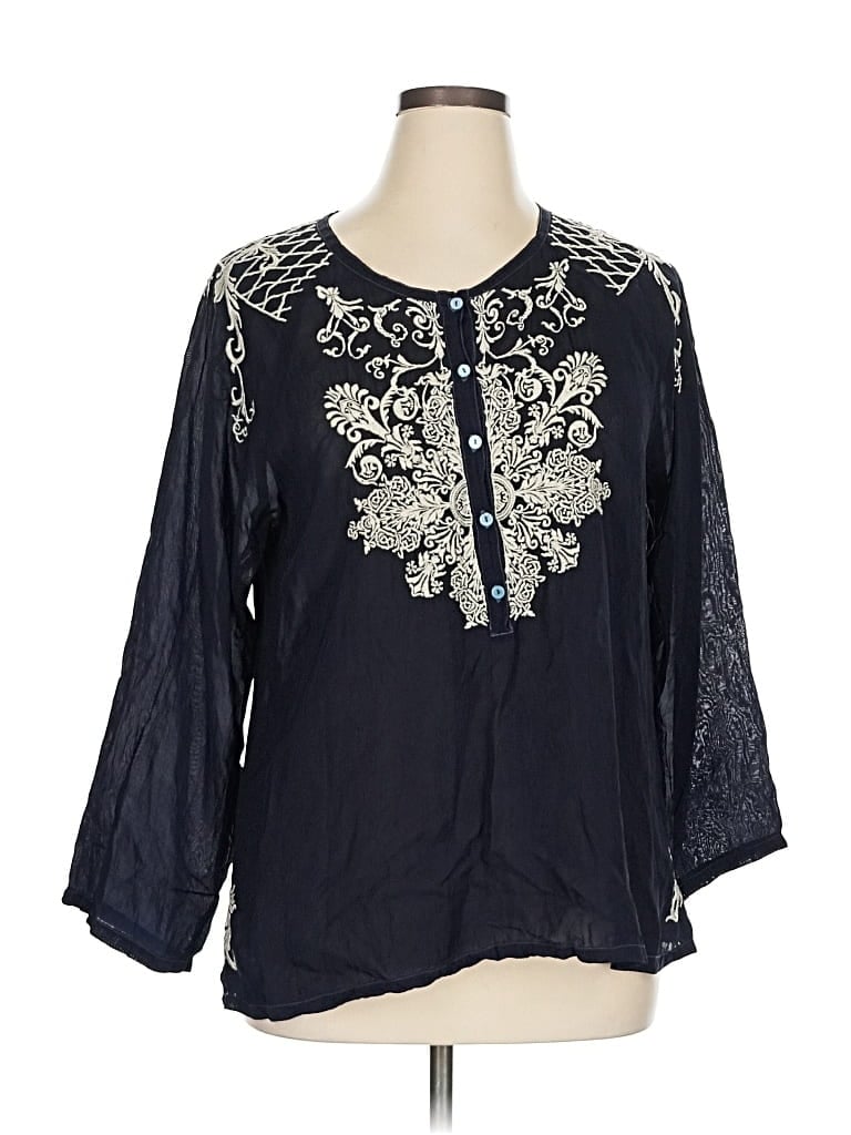 Pre-owned Johnny Was 3/4 Sleeve Blouse In Black