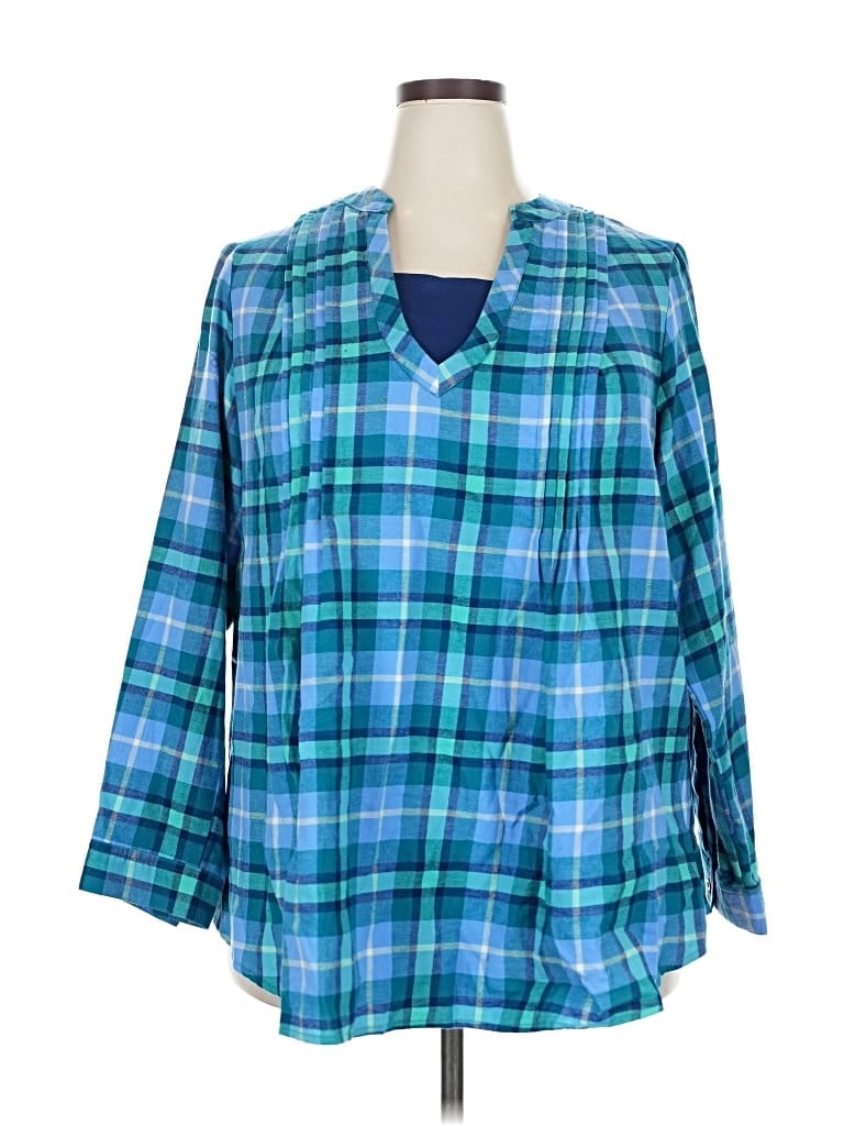 Pre-owned Woman Within 3/4 Sleeve Blouse In Blue