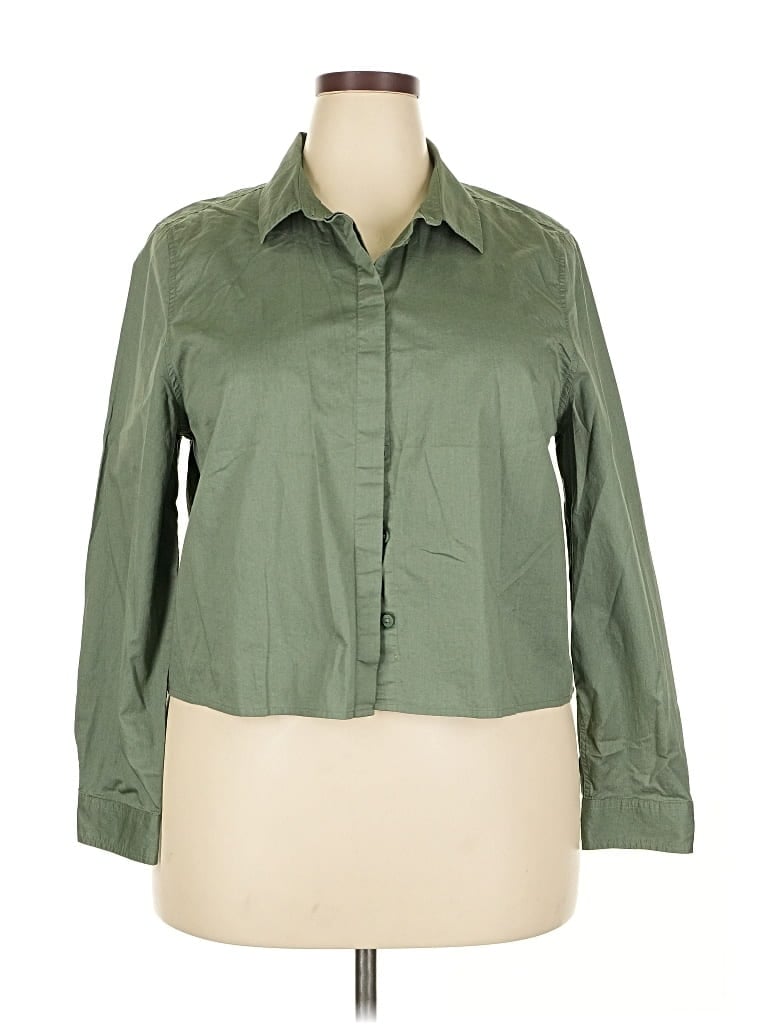 Pre-owned Garnet Hill Long Sleeve Button Down Shirt In Green