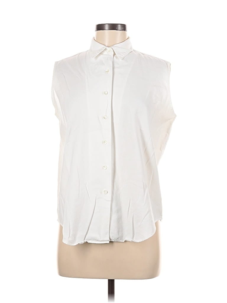 Pre-owned Lands' End Sleeveless Button Down Shirt In White