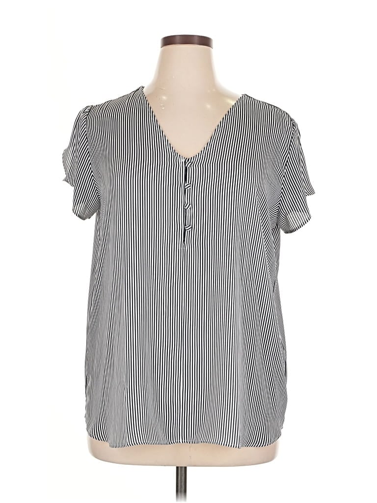 Pre-owned Ann Taylor Loft Short Sleeve Blouse In Gray