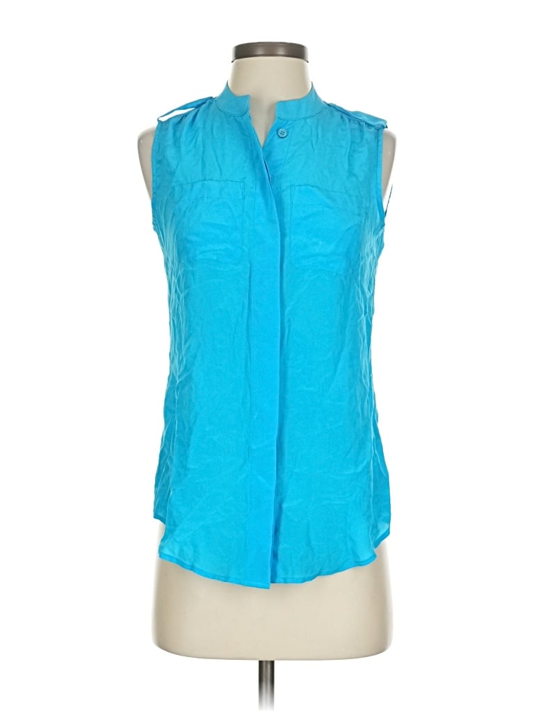 Banana Republic Sleeveless Silk Top Blue Halter Neckline Tops