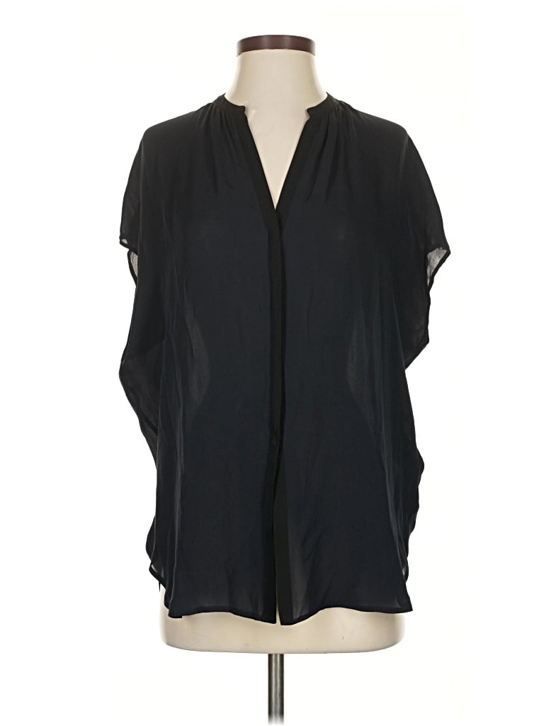 Pre-owned Vince Short Sleeve Silk Top Black Plunge Neckline Tops