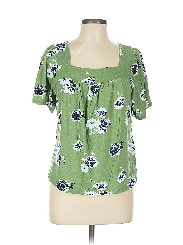 Pre-owned Lucky Brand Short Sleeve Blouse In Green