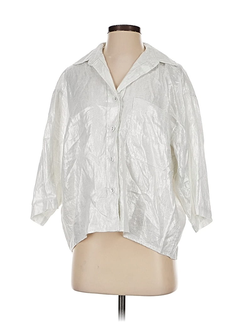 Pre-owned Magaschoni 3/4 Sleeve Button Down Shirt In Silver