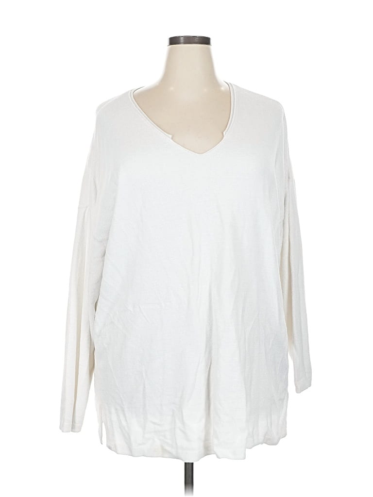 Pre-owned Barefoot Dreams Long Sleeve Top Ivory V Neck Tops In White