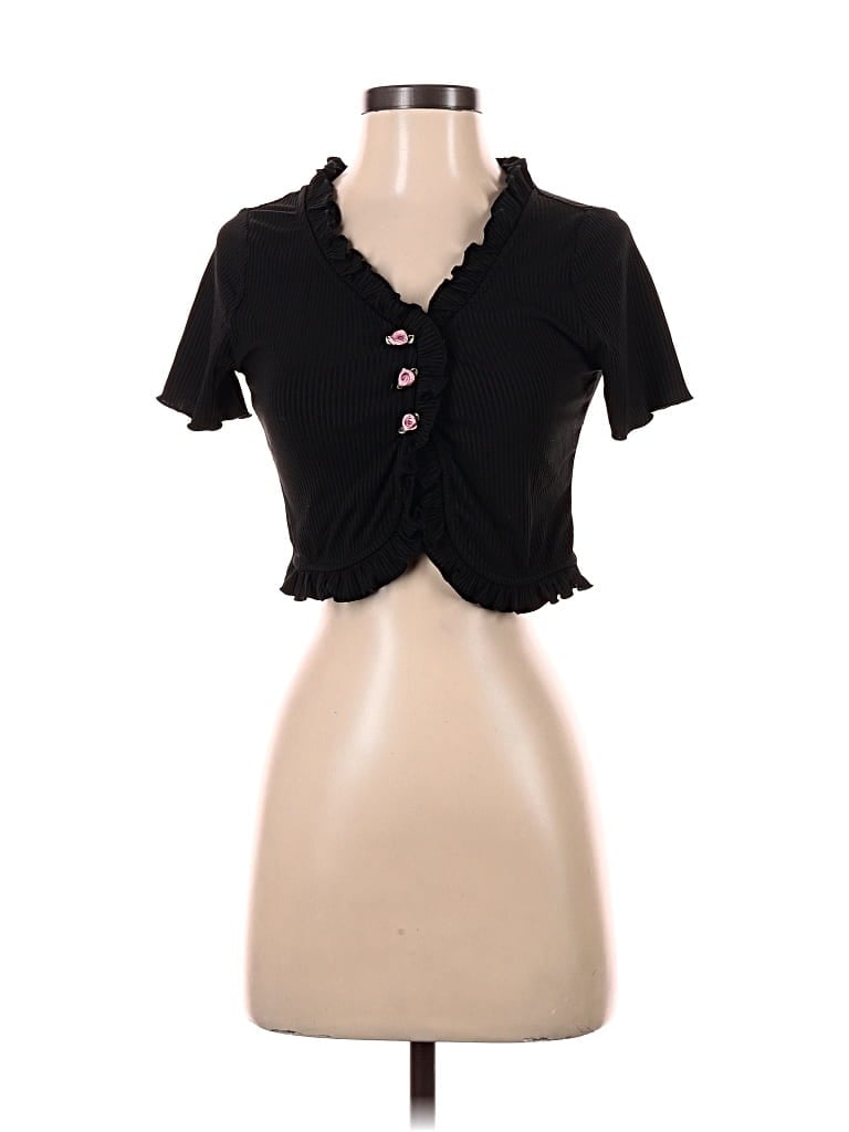 Pre-owned Cider Short Sleeve Blouse In Black