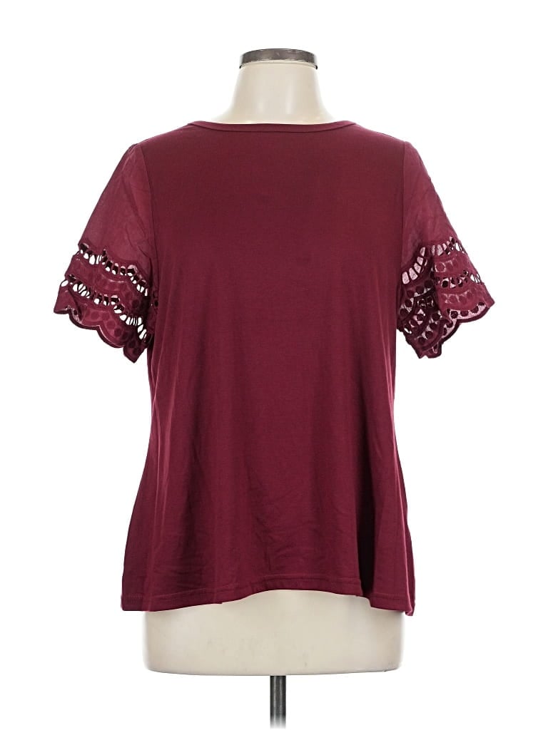 Pre-owned Bloomchic Short Sleeve Top Burgundy Cold Shoulder Neckline Tops