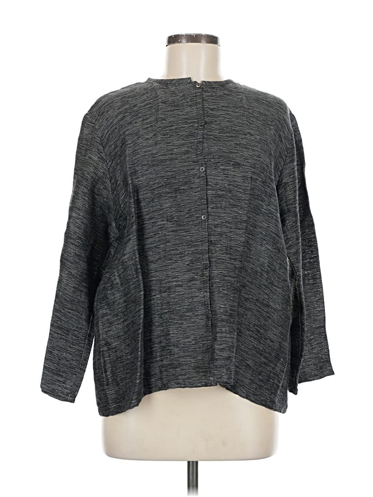 Pre-owned Eileen Fisher 3/4 Sleeve Top Gray Crew Neck Tops