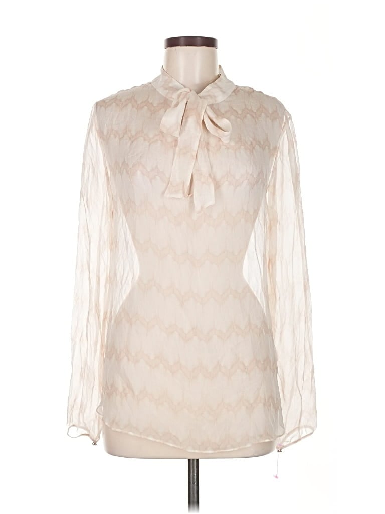 Pre-owned Thomas Wylde Long Sleeve Silk Top Ivory Tie Neck Tops In White