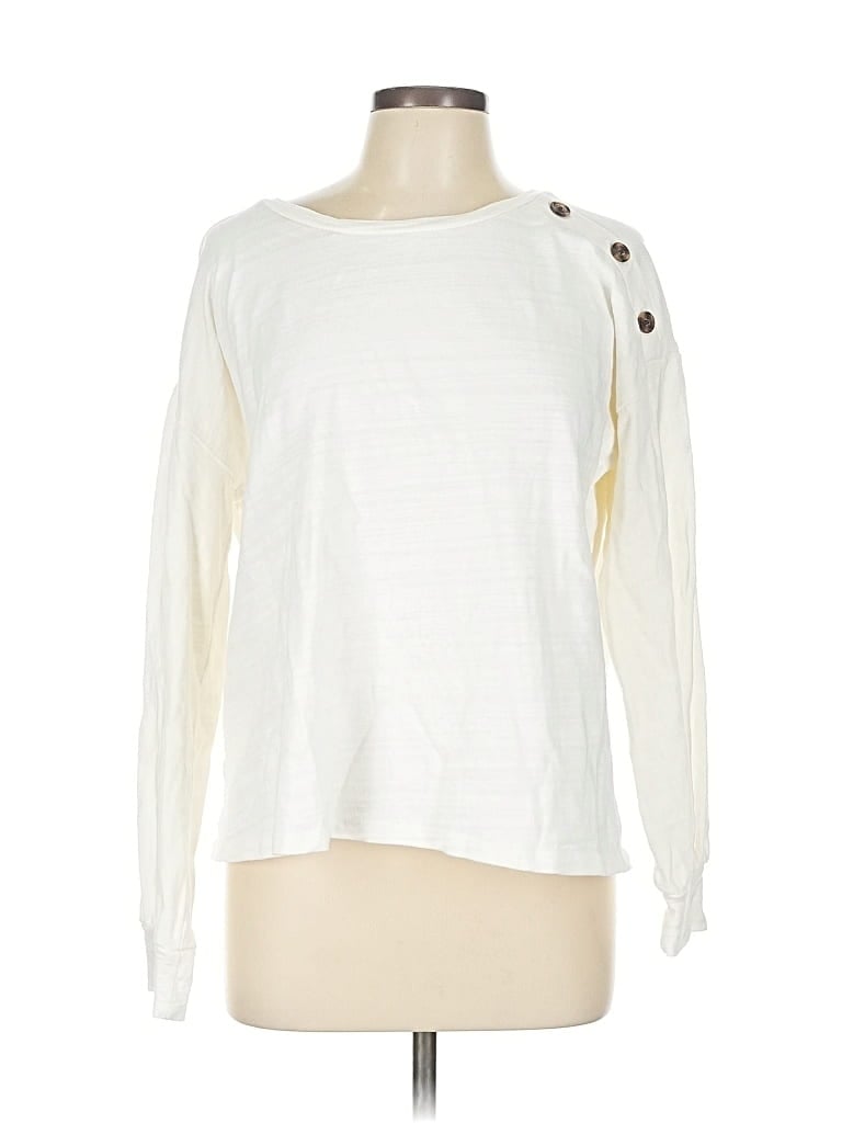 Pre-owned Ann Taylor Loft Outlet Long Sleeve Top Ivory Boatneck Tops In White