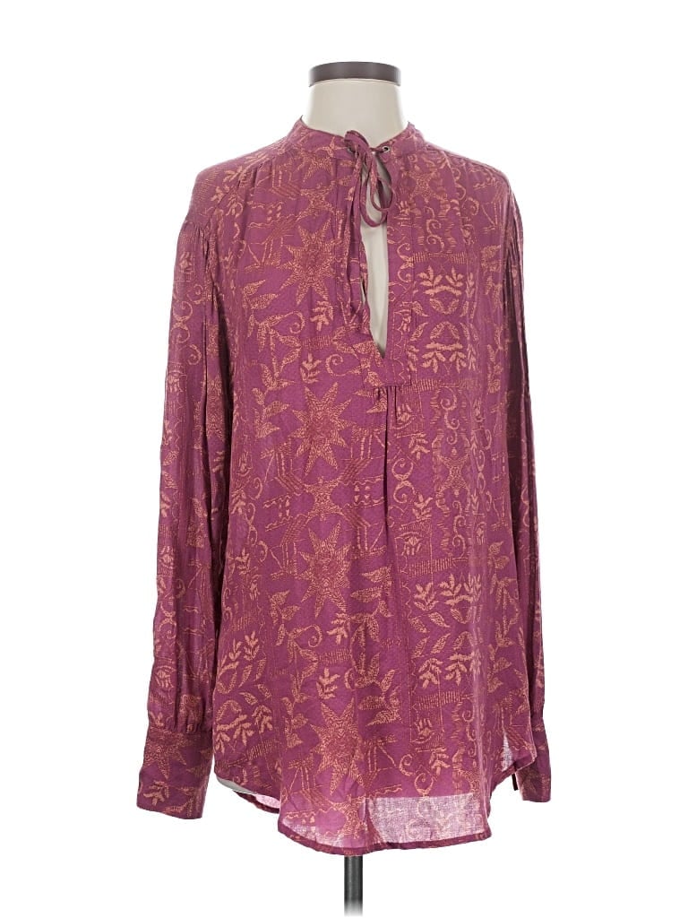 Pre-owned Free People Long Sleeve Blouse In Burgundy