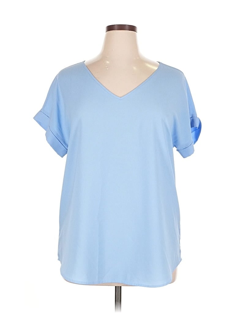 Pre-owned Zenana Outfitters Short Sleeve Blouse In Blue