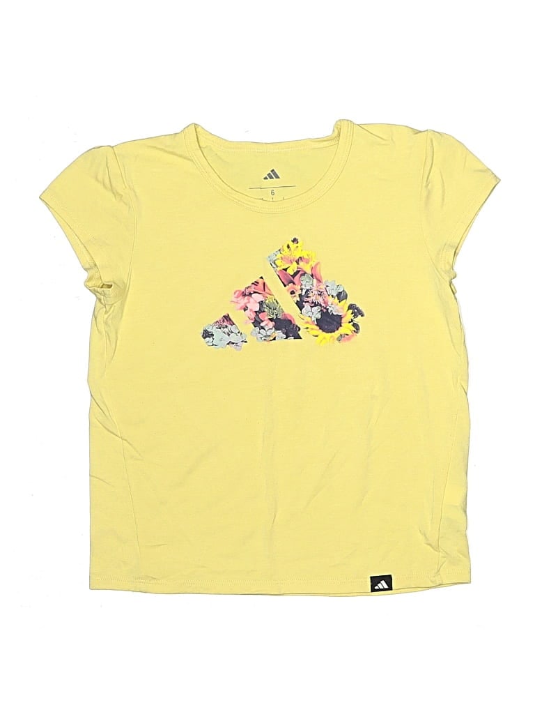 Pre-owned Adidas Originals Kids' Short Sleeve Top Yellow Crew Neck Tops