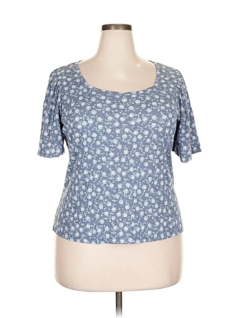 Pre-owned Lc Lauren Conrad Short Sleeve Top Blue Sweetheart Neckline Tops