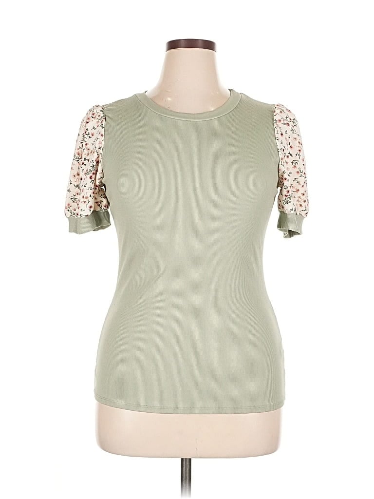 Pre-owned Lovely Melody Short Sleeve Top Green Mock Neckline Tops